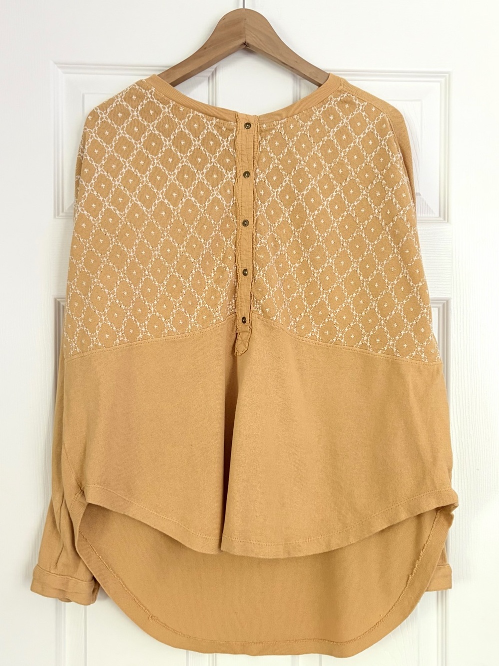 We The Free Mustard Yellow Long Sleeve Henley Top with Eyelet Yoke